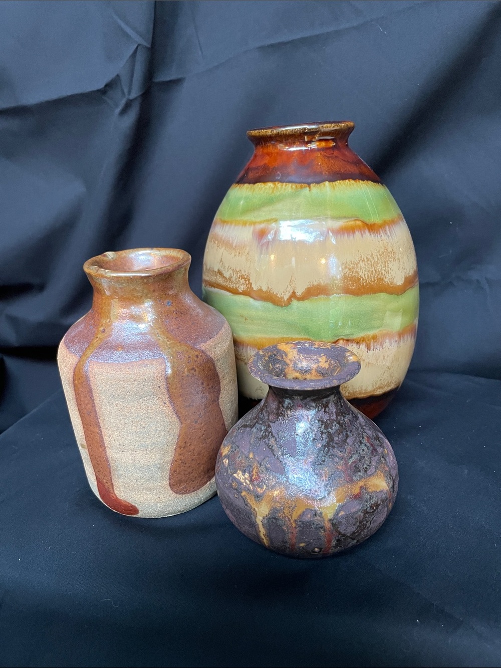 ❤️3 Vintage Glazed Vases in Earth Tones